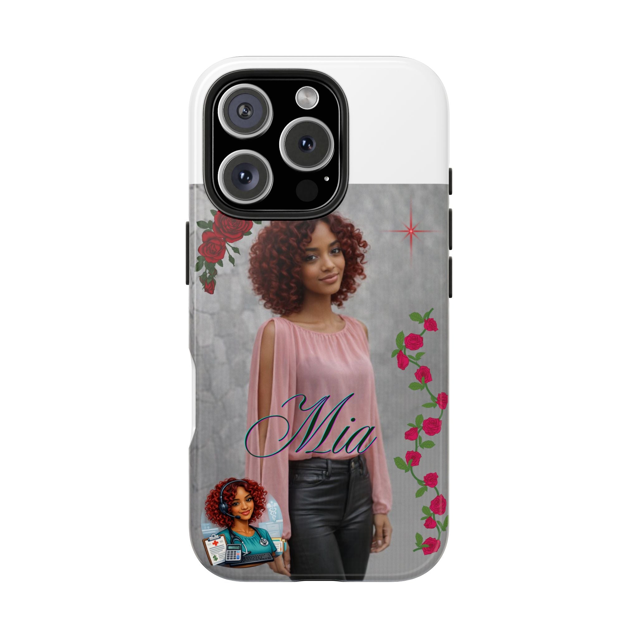 Personalized Floral Photo Tough Phone Case — Character 'Mia'