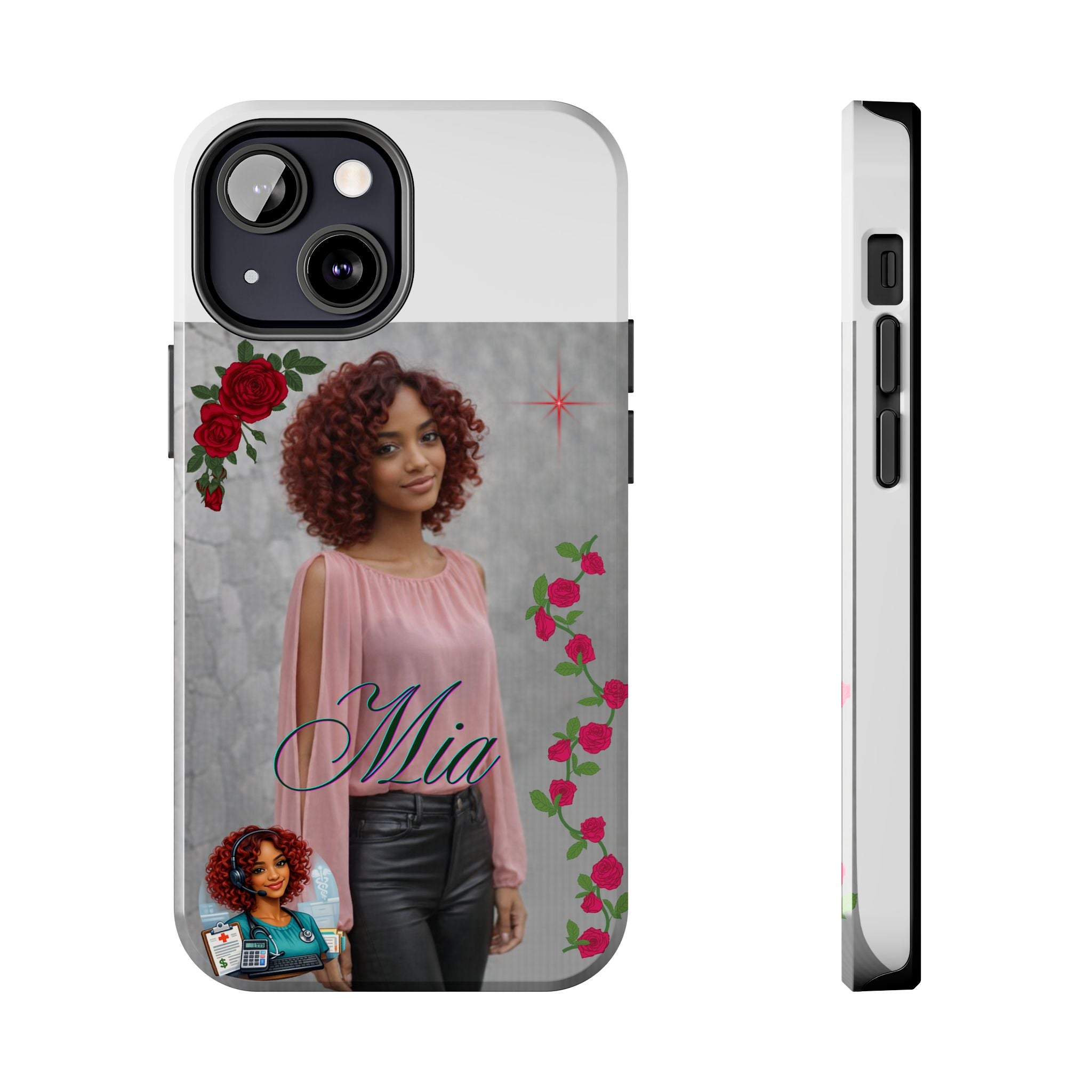 Personalized Floral Photo Tough Phone Case — Character 'Mia'