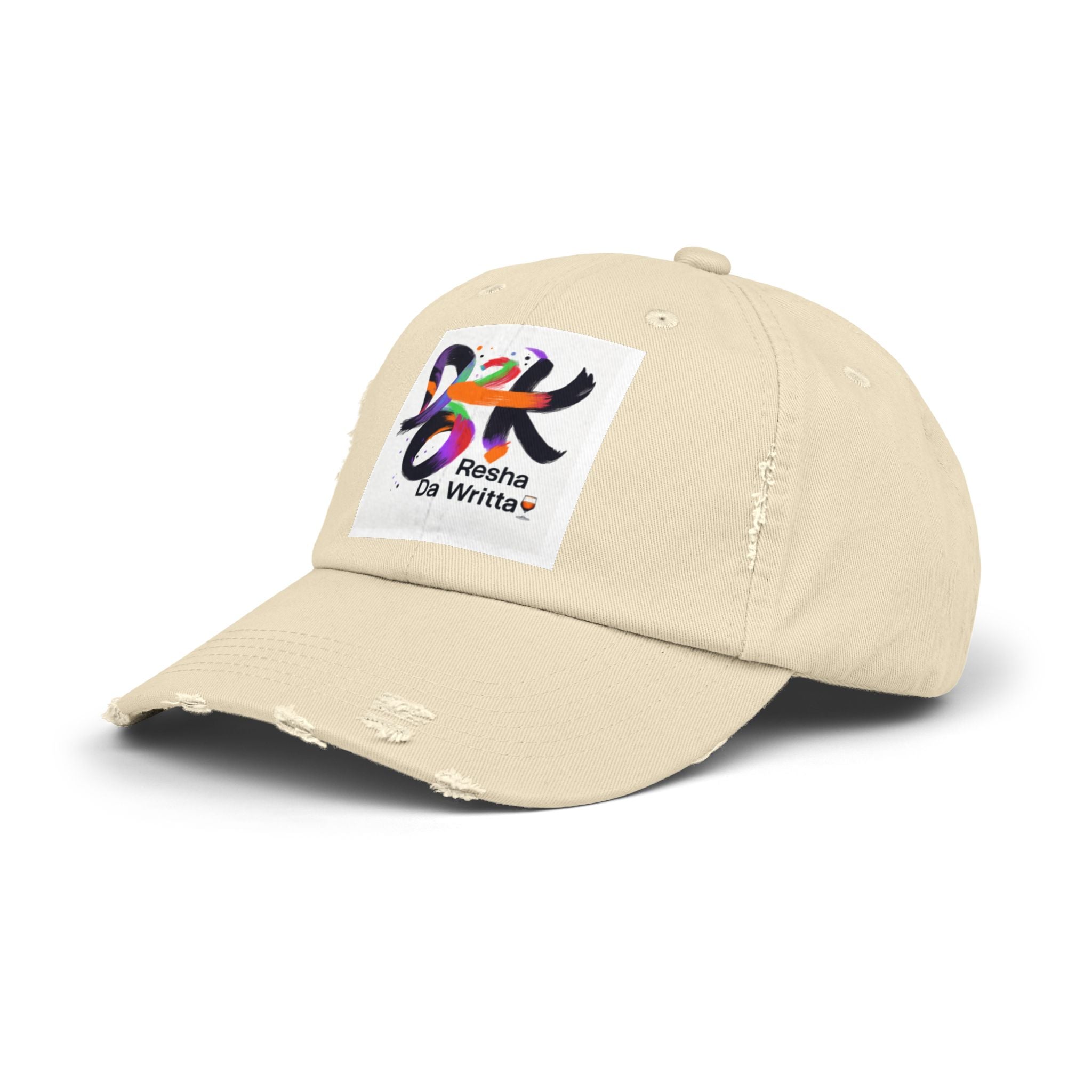 Distressed Baseball Cap with Colorful 'Resha Da Writta' Logo