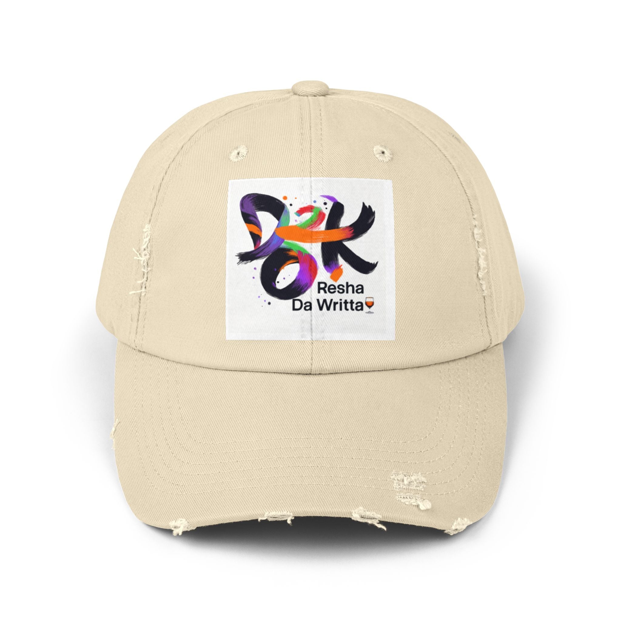 Distressed Baseball Cap with Colorful 'Resha Da Writta' Logo