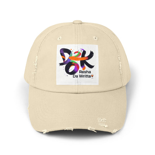 Distressed Baseball Cap with Colorful 'Resha Da Writta' Logo