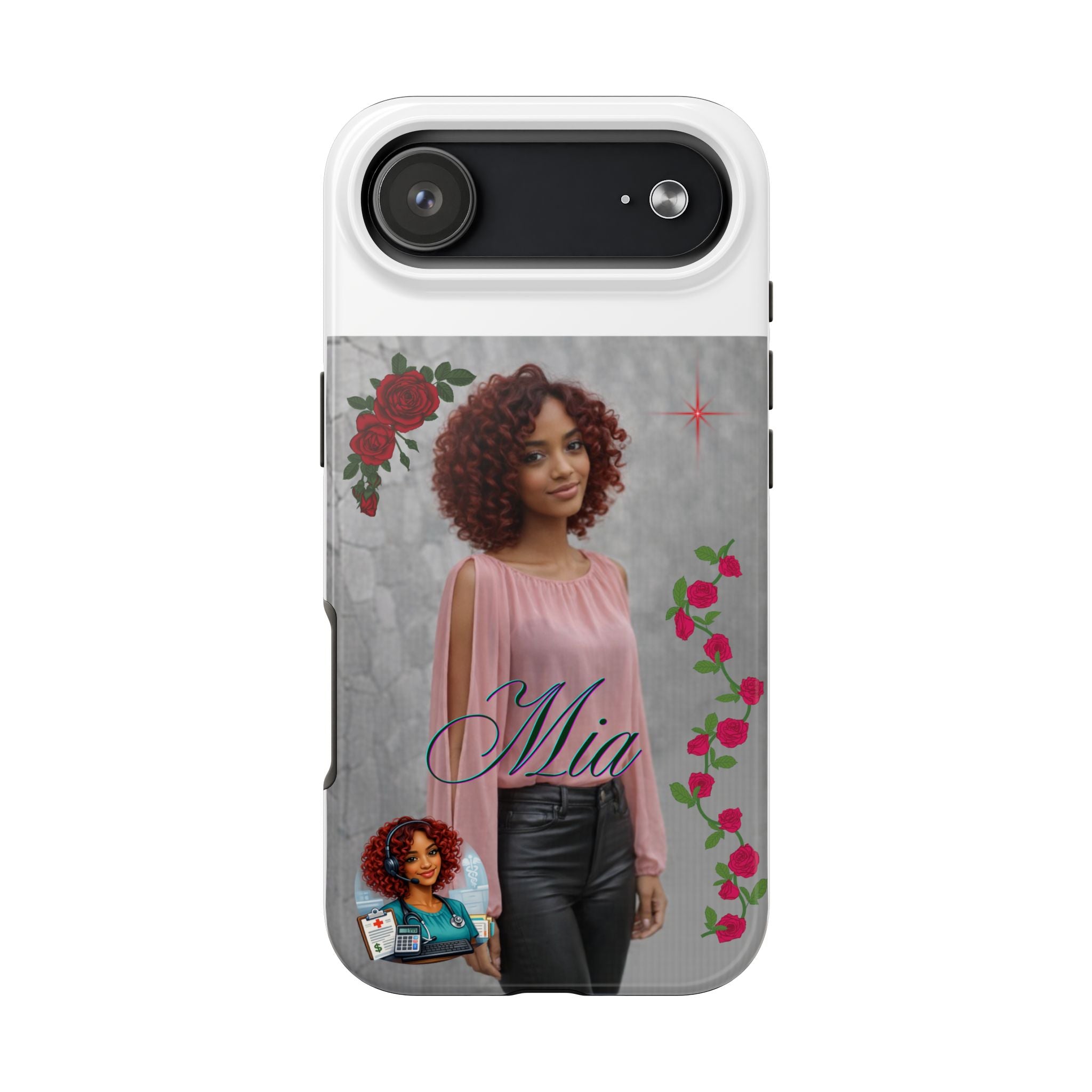 Personalized Floral Photo Tough Phone Case — Character 'Mia'