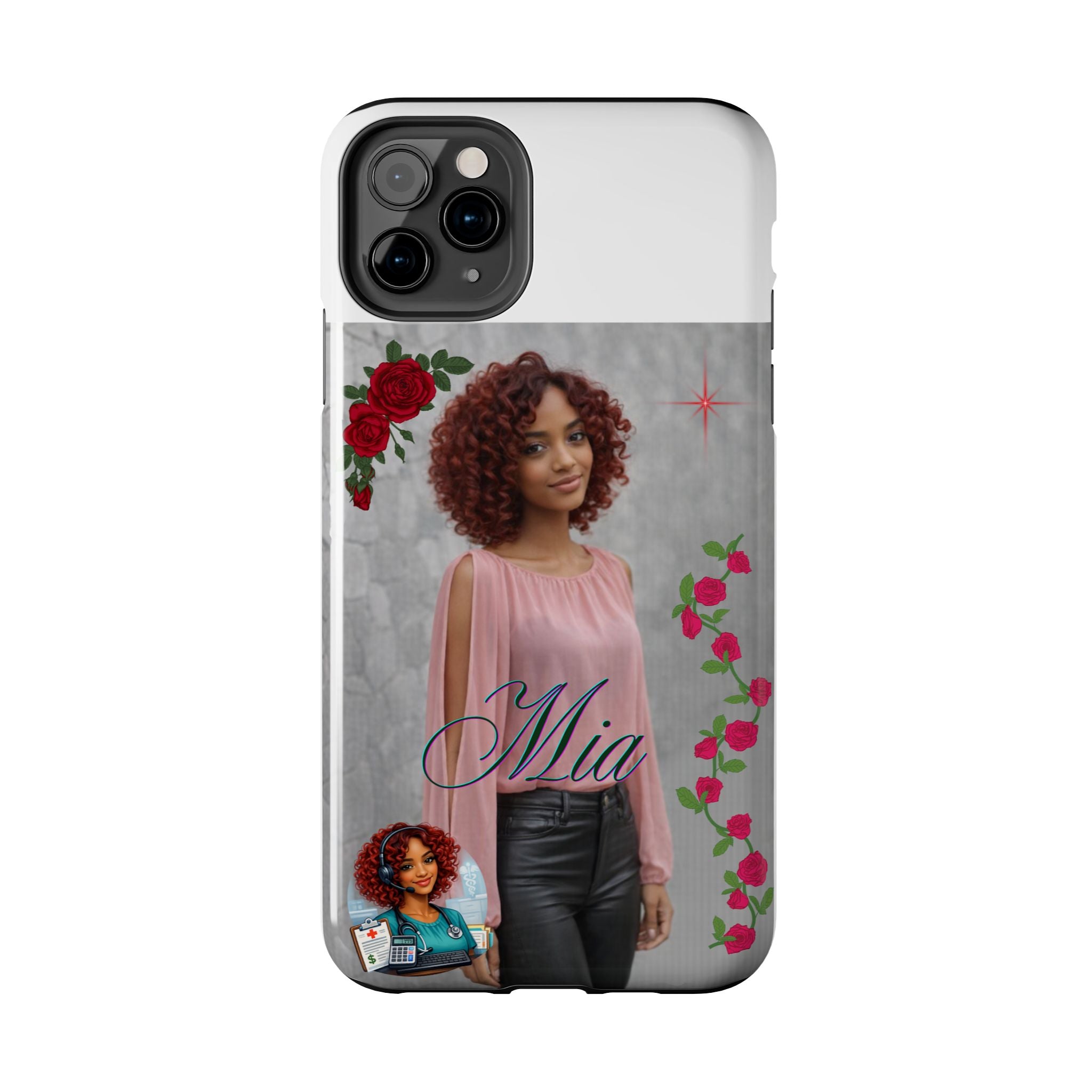 Personalized Floral Photo Tough Phone Case — Character 'Mia'