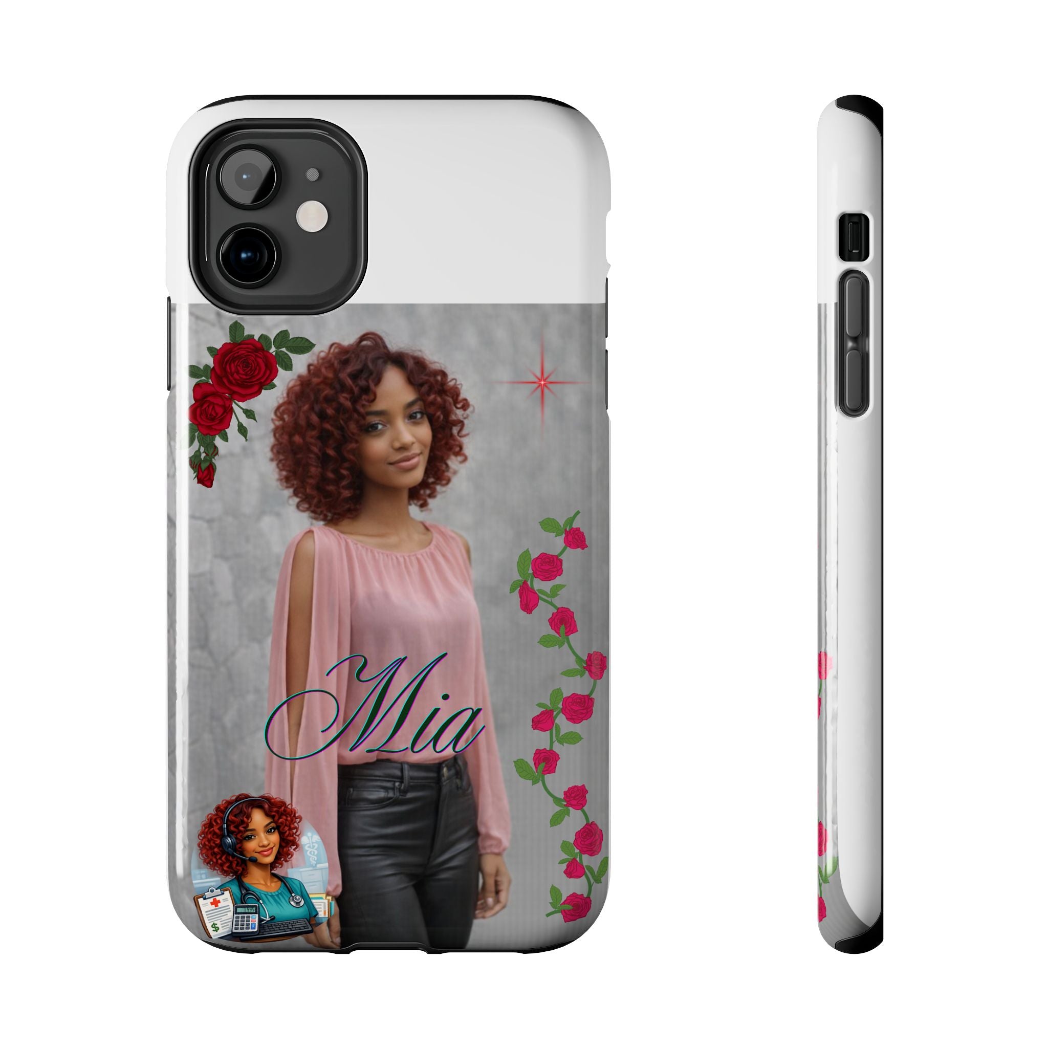 Personalized Floral Photo Tough Phone Case — Character 'Mia'