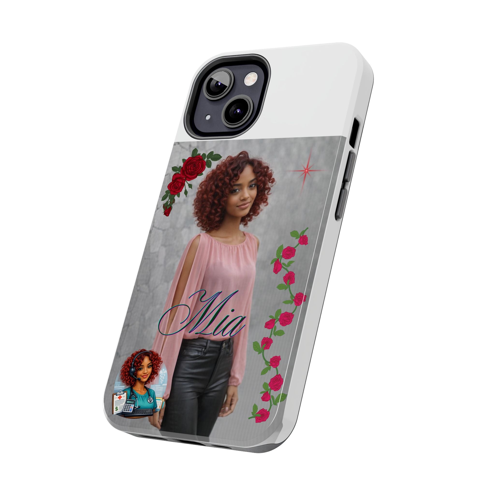 Personalized Floral Photo Tough Phone Case — Character 'Mia'
