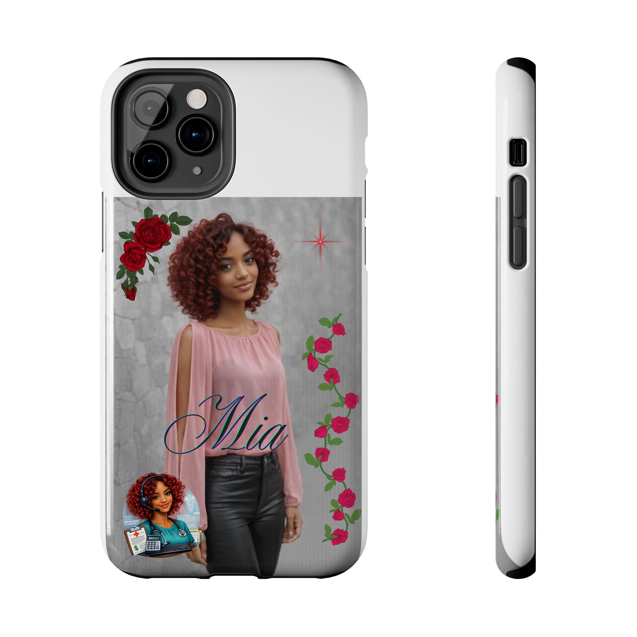 Personalized Floral Photo Tough Phone Case — Character 'Mia'