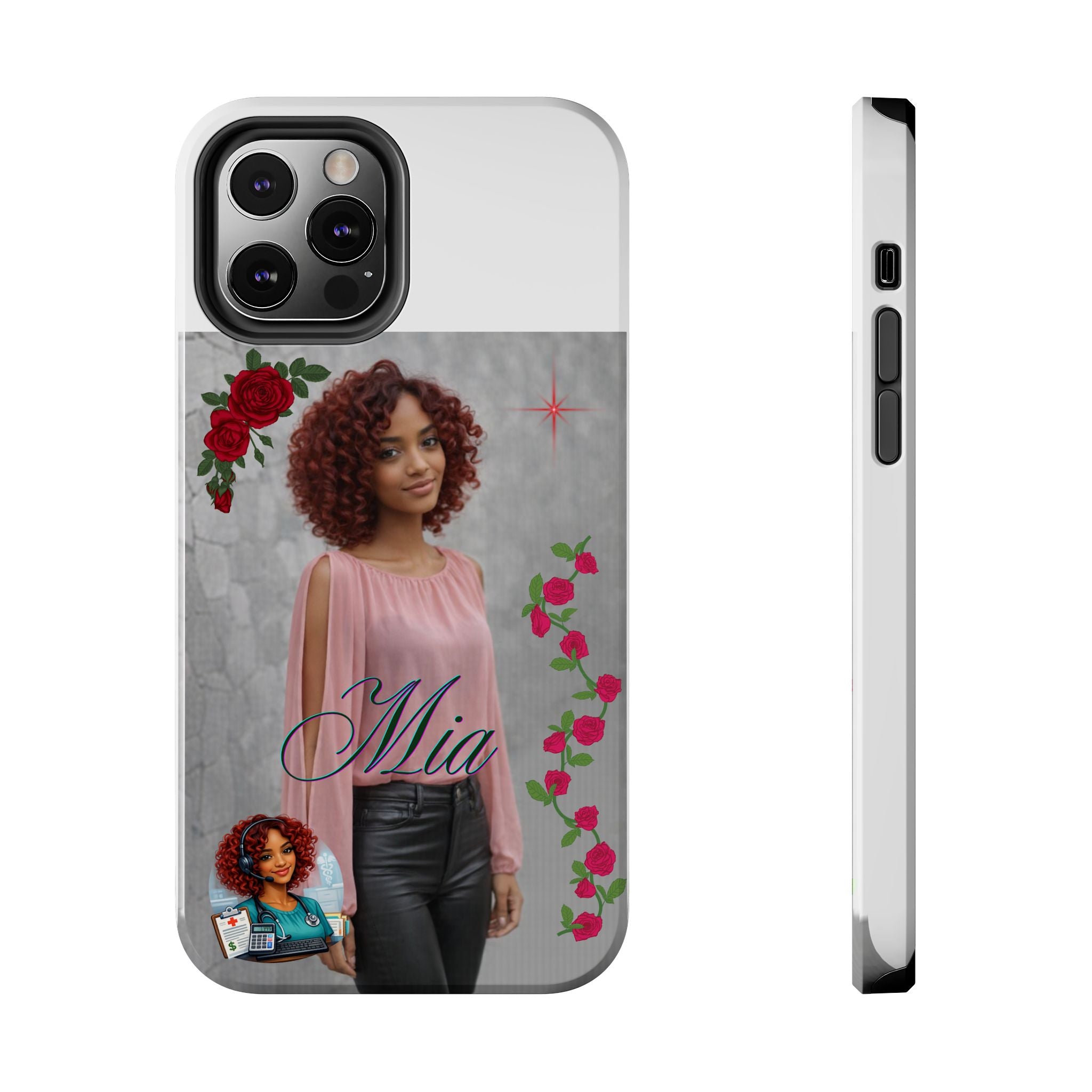 Personalized Floral Photo Tough Phone Case — Character 'Mia'