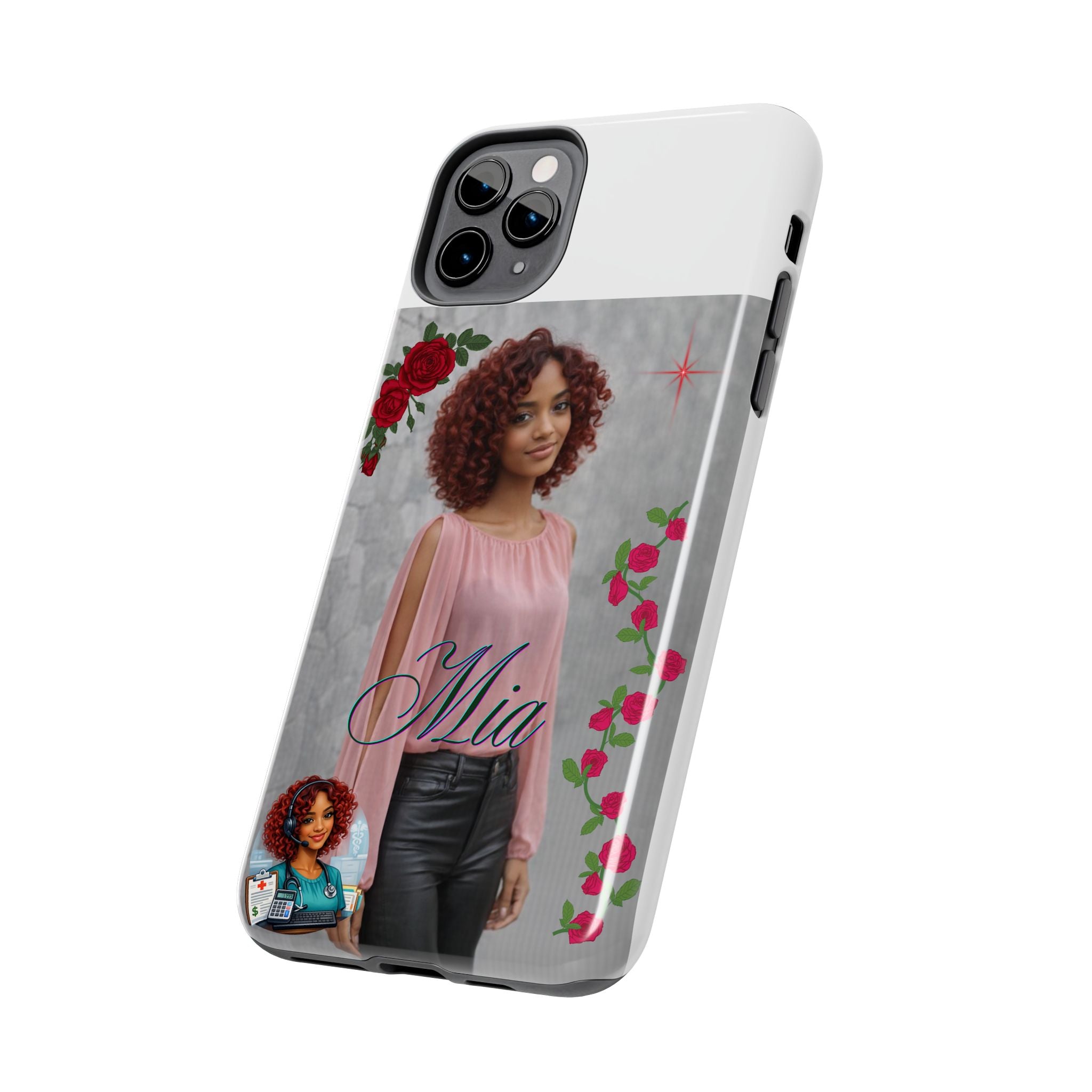 Personalized Floral Photo Tough Phone Case — Character 'Mia'