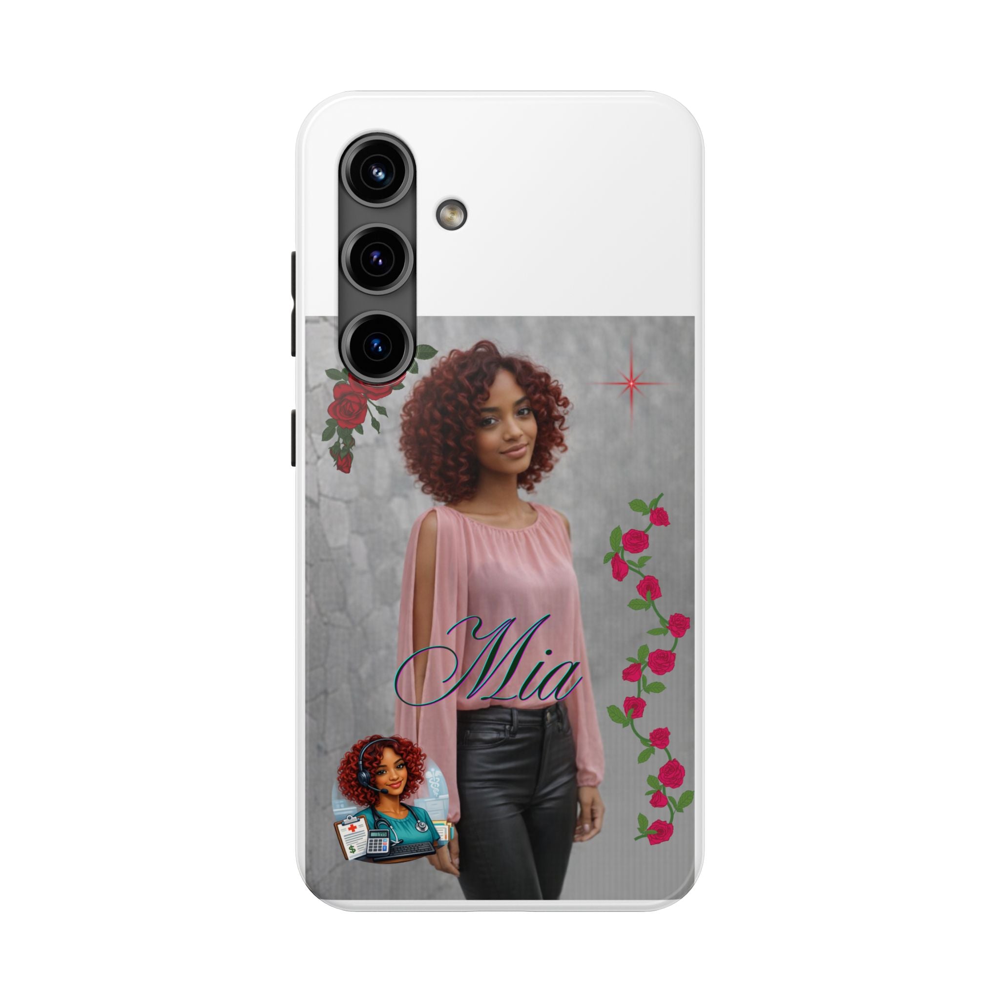 Personalized Floral Photo Tough Phone Case — Character 'Mia'