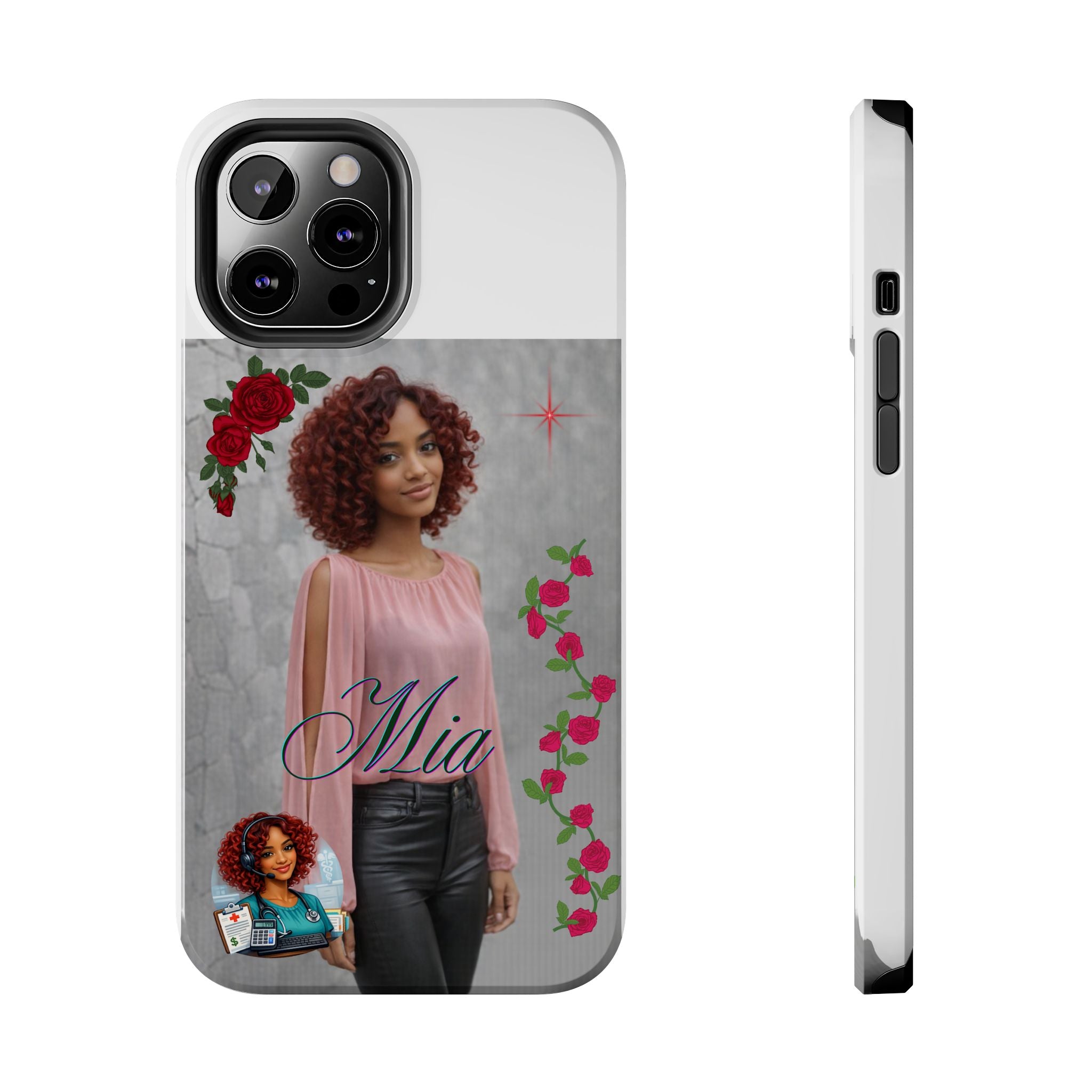 Personalized Floral Photo Tough Phone Case — Character 'Mia'