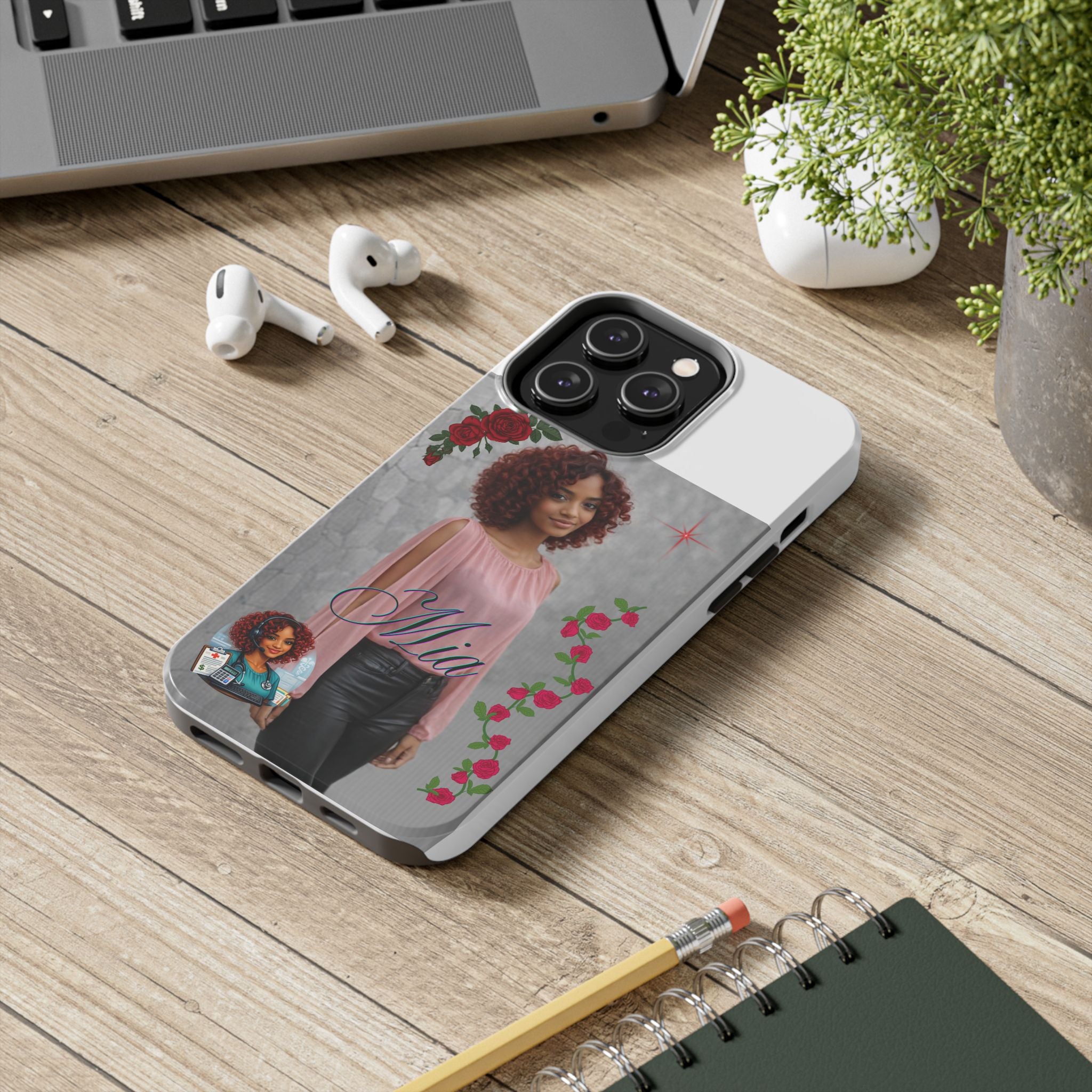 Personalized Floral Photo Tough Phone Case — Character 'Mia'