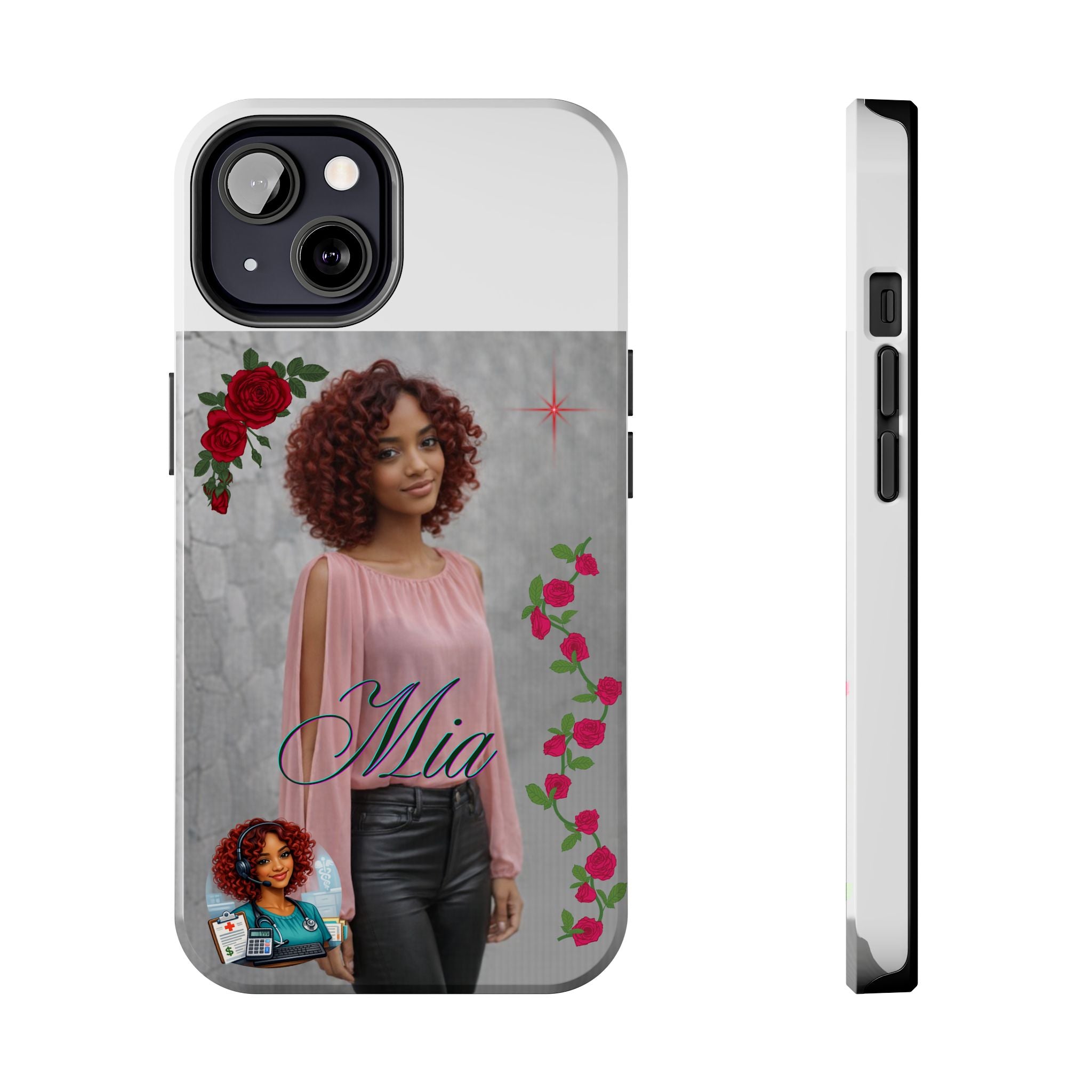 Personalized Floral Photo Tough Phone Case — Character 'Mia'