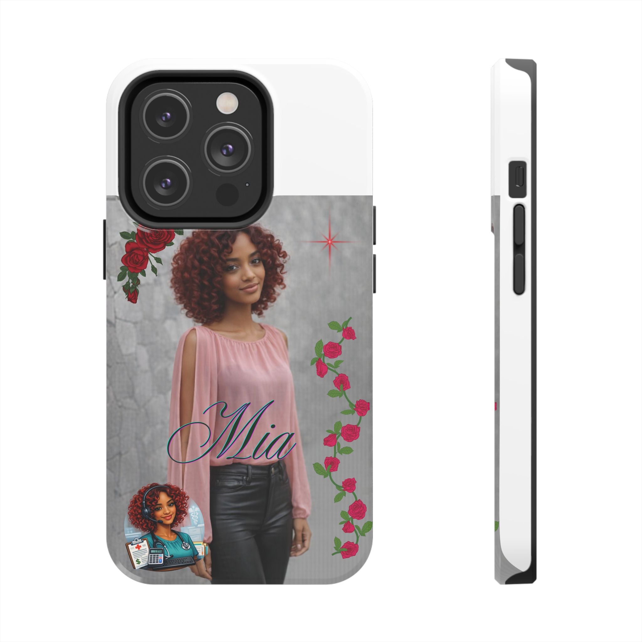 Personalized Floral Photo Tough Phone Case — Character 'Mia'