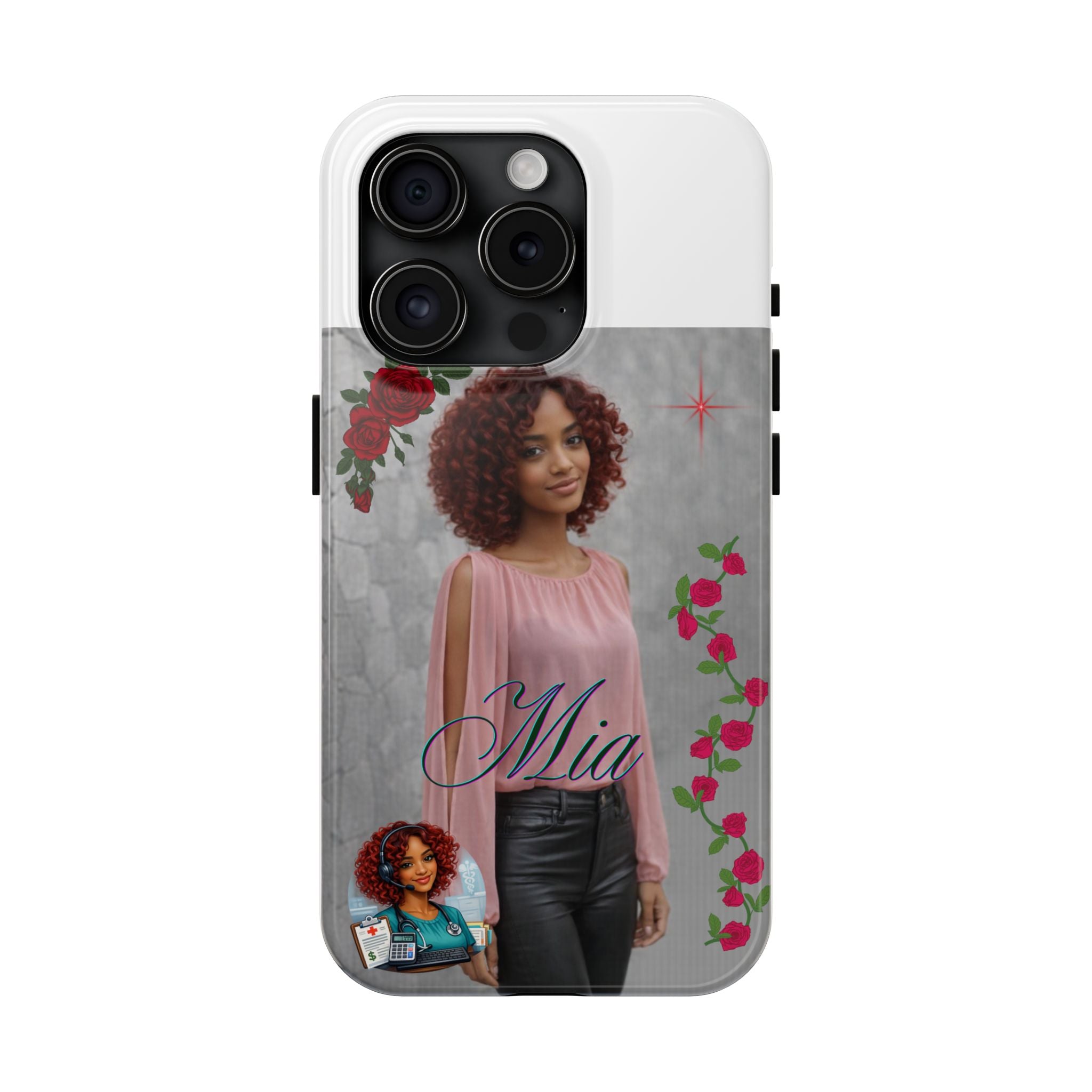 Personalized Floral Photo Tough Phone Case — Character 'Mia'