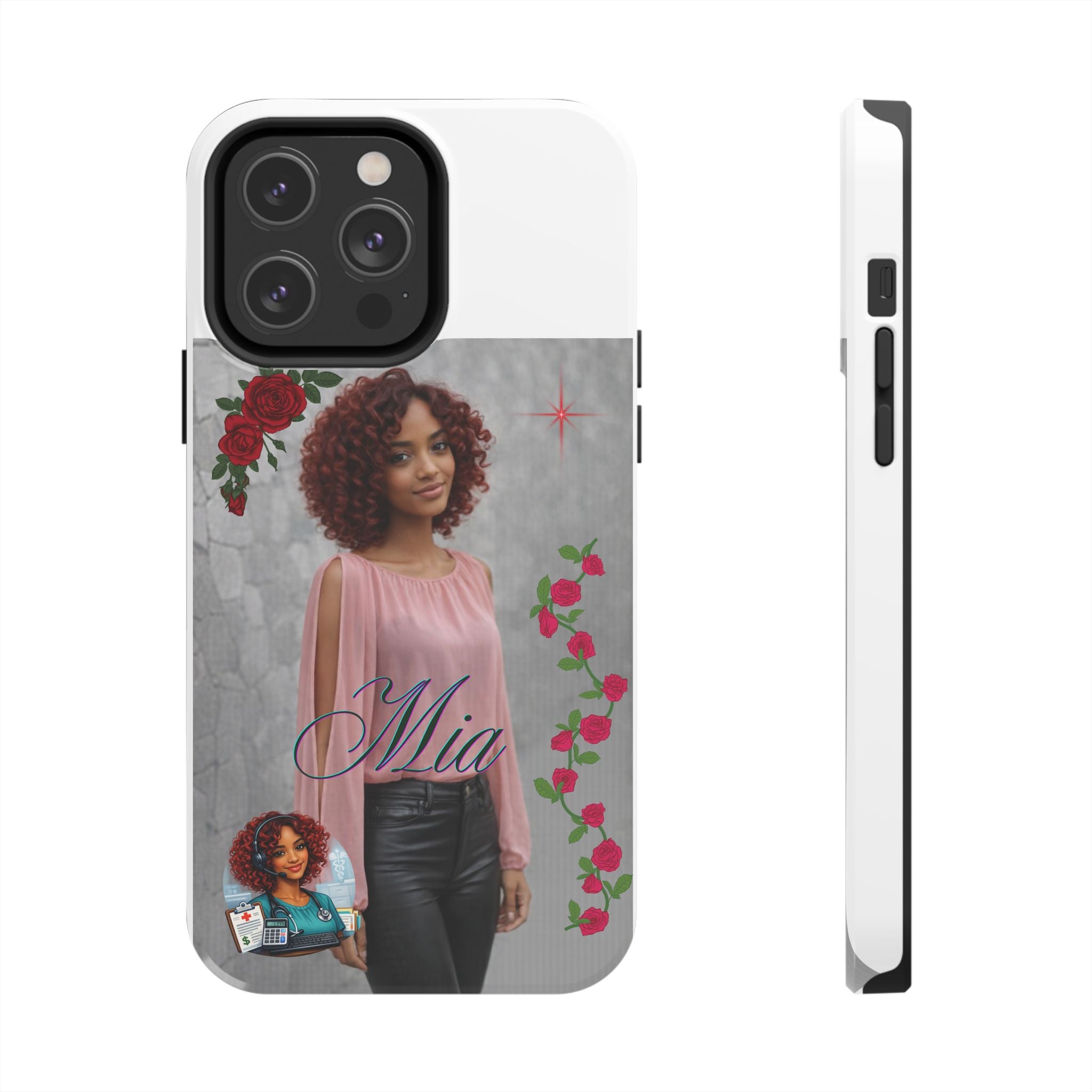 Personalized Floral Photo Tough Phone Case — Character 'Mia'