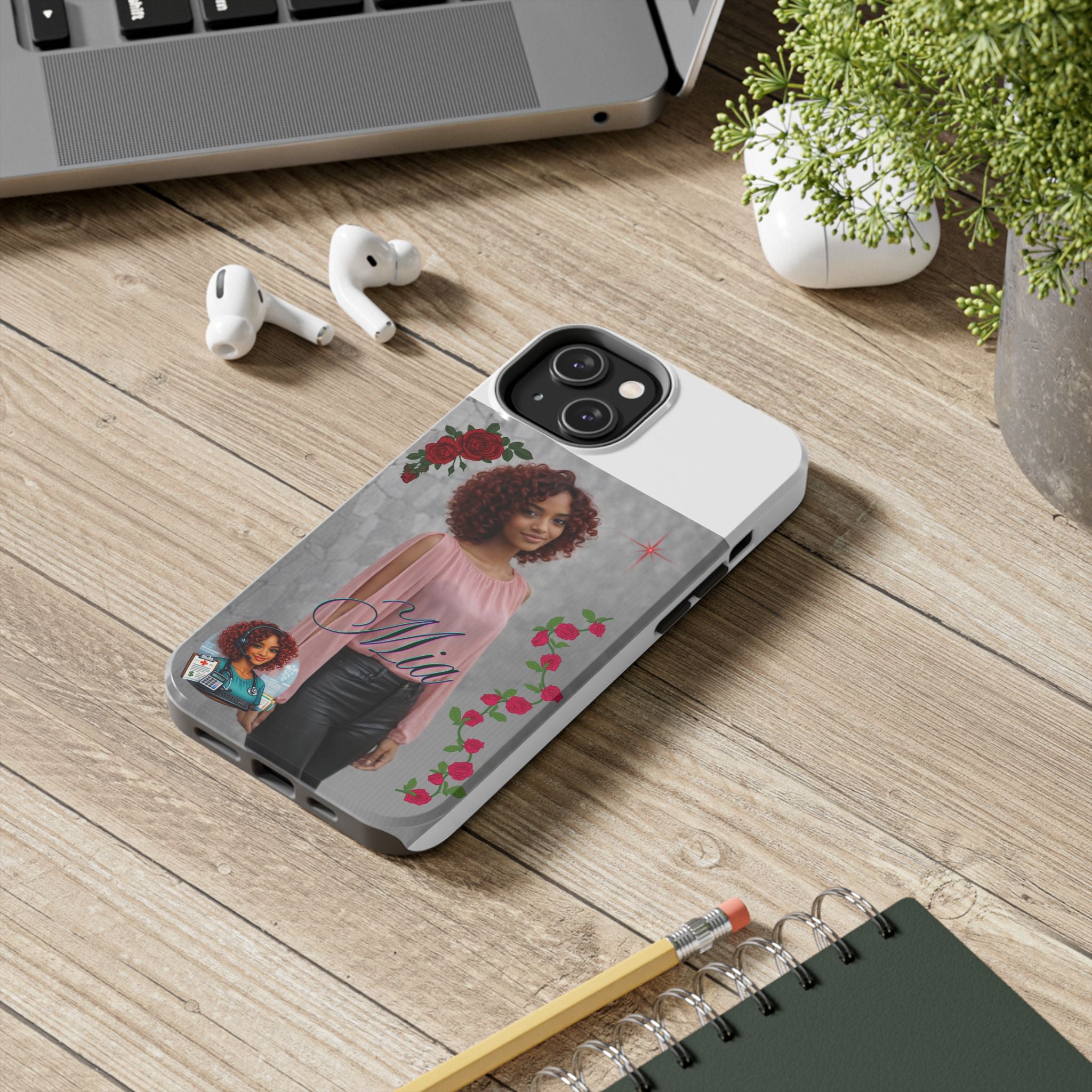Personalized Floral Photo Tough Phone Case — Character 'Mia'