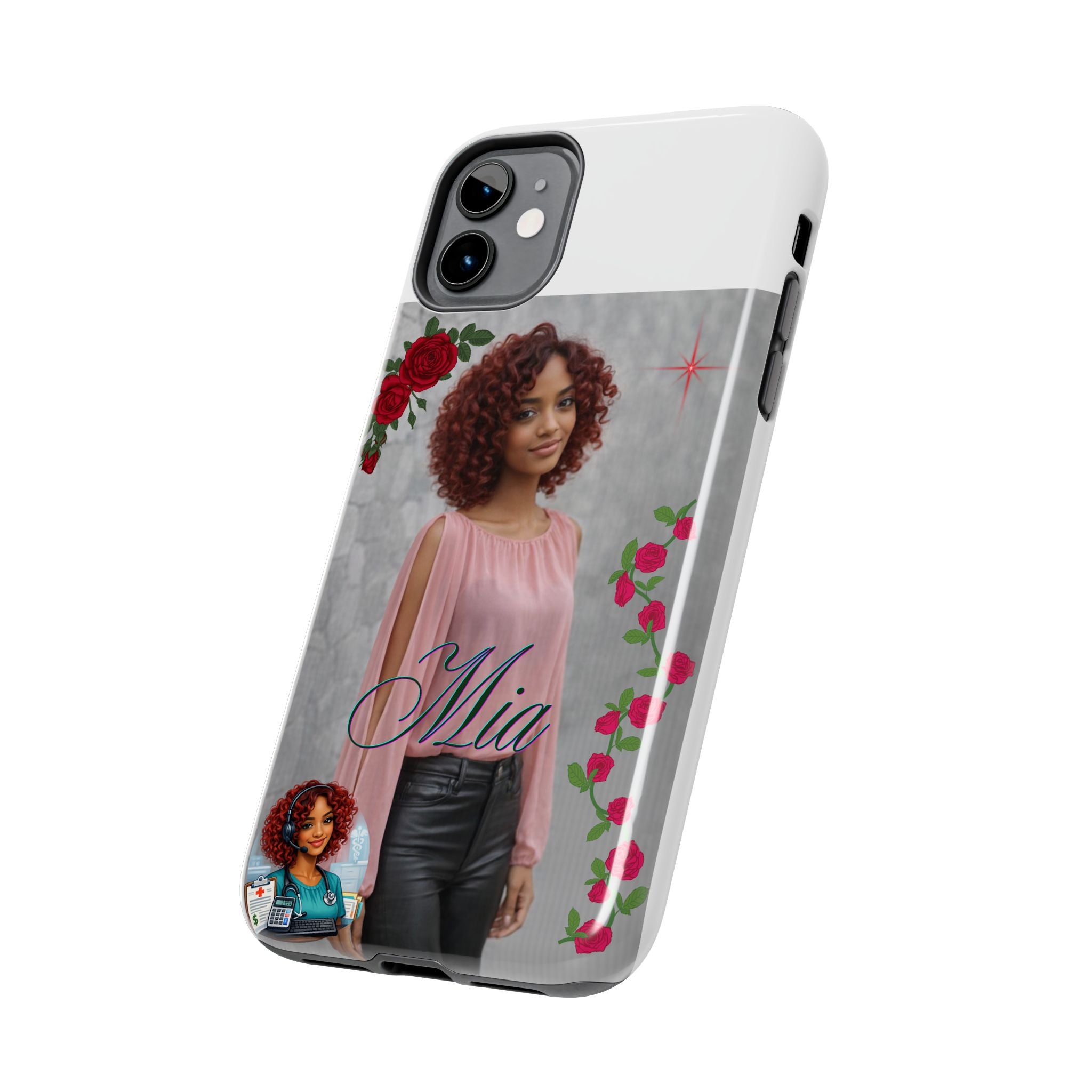 Personalized Floral Photo Tough Phone Case — Character 'Mia'