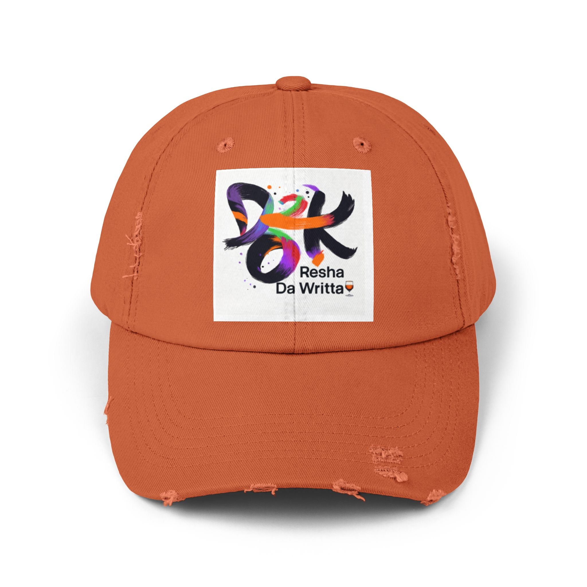 Distressed Baseball Cap with Colorful 'Resha Da Writta' Logo