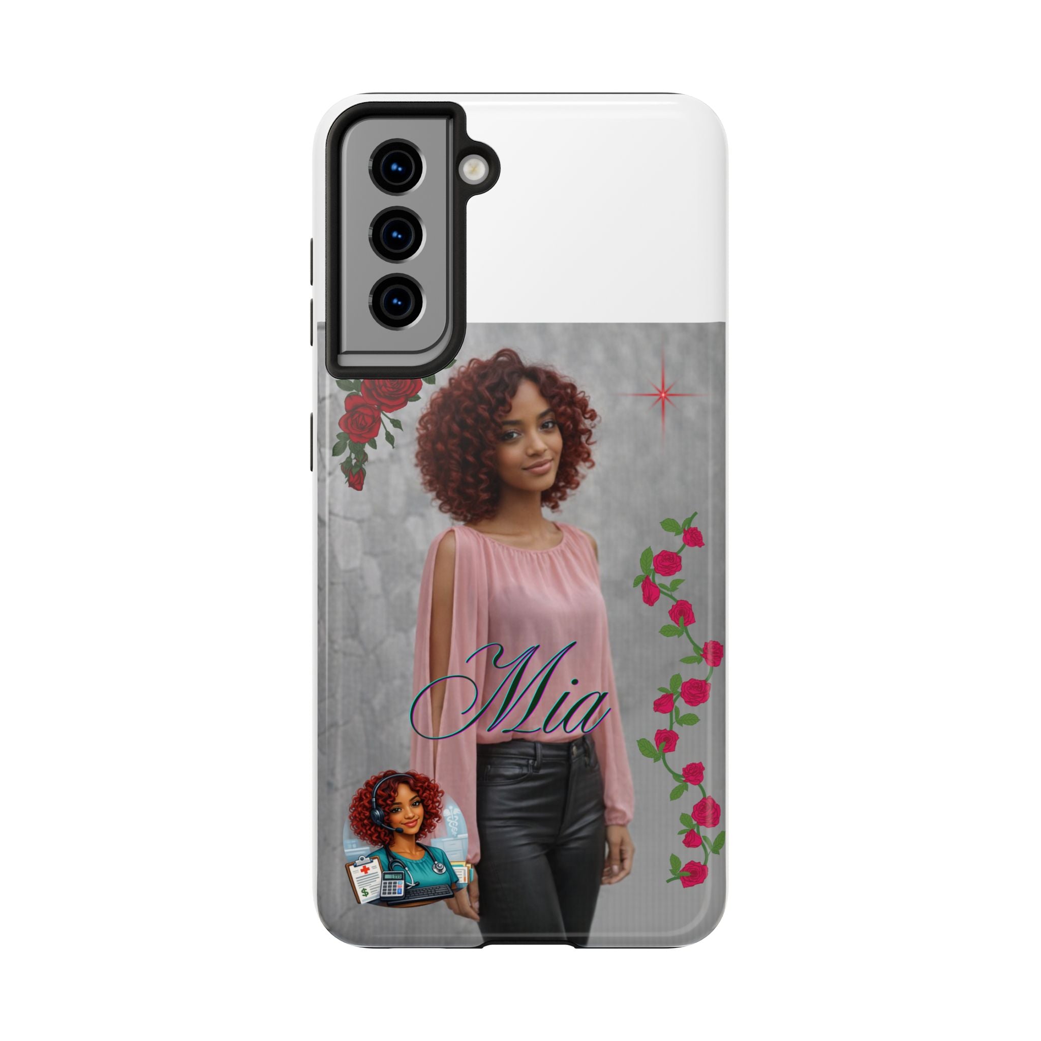 Personalized Floral Photo Tough Phone Case — Character 'Mia'