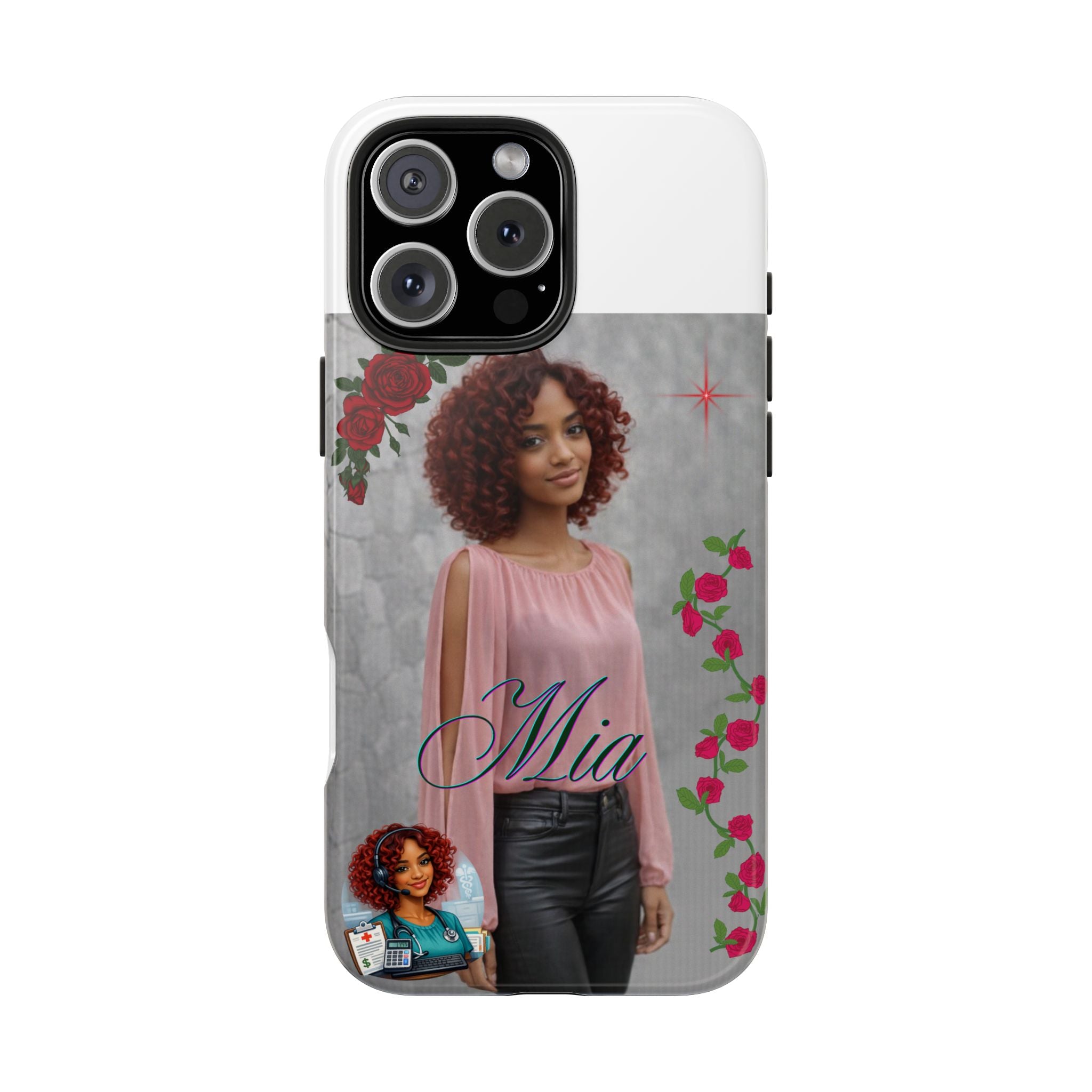 Personalized Floral Photo Tough Phone Case — Character 'Mia'