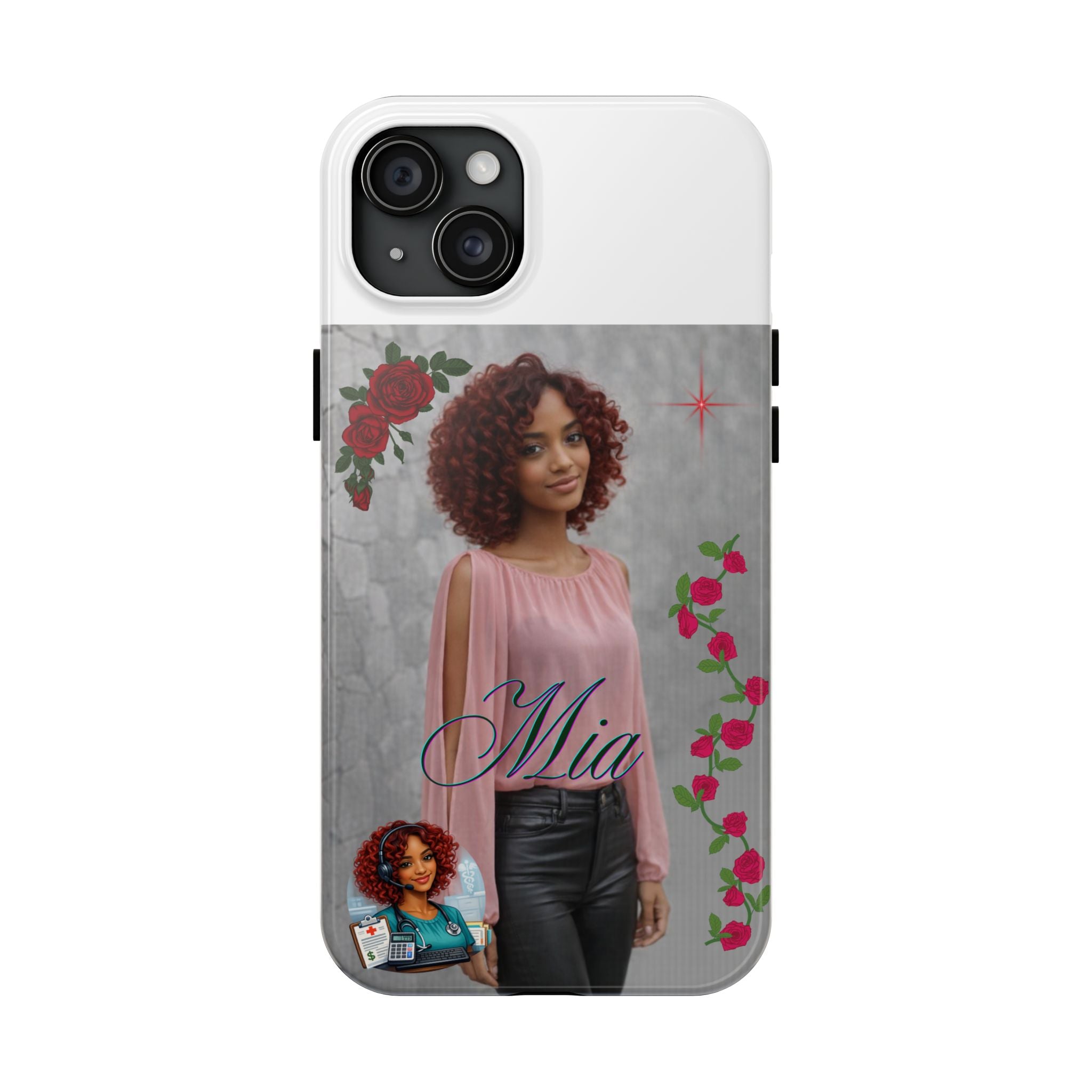 Personalized Floral Photo Tough Phone Case — Character 'Mia'