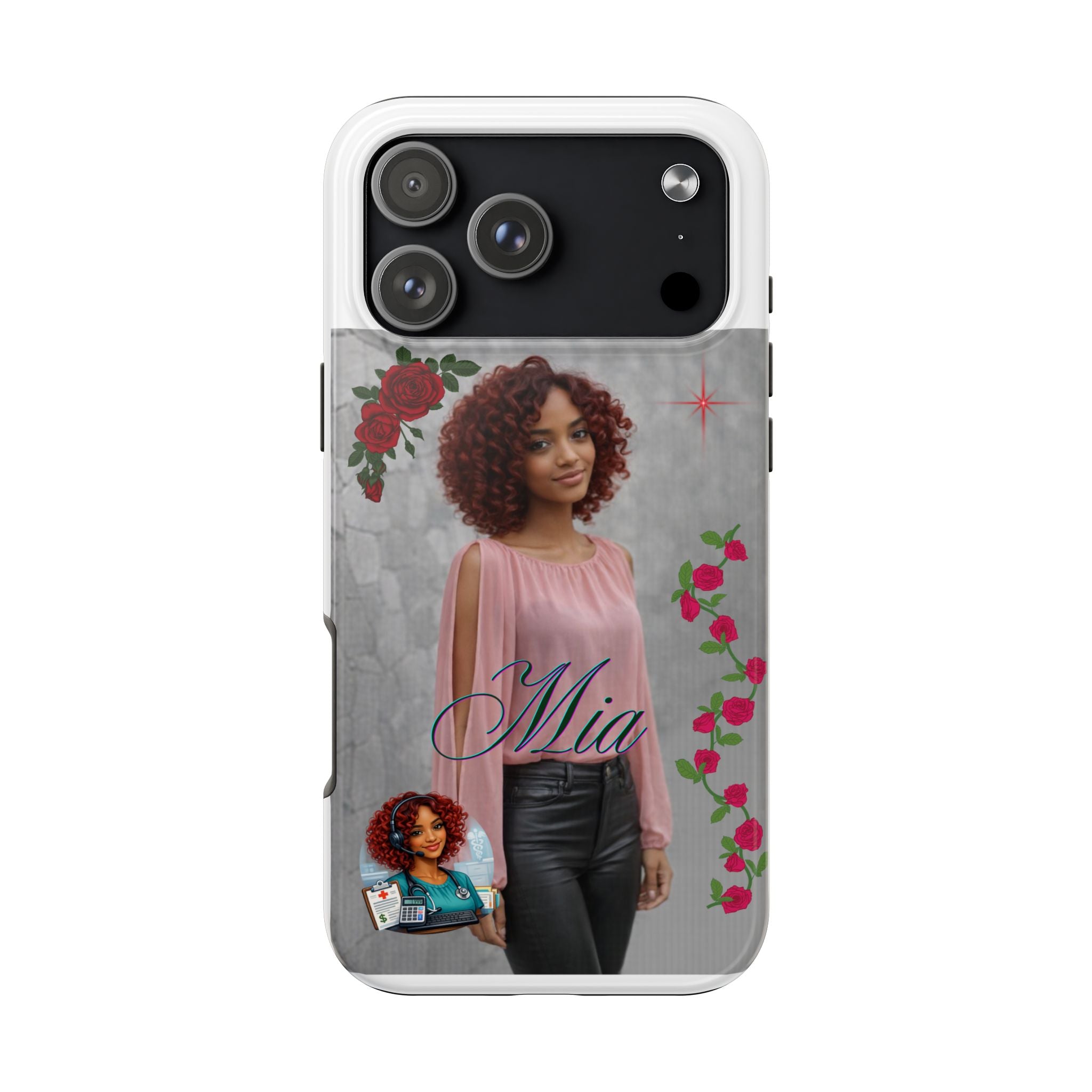 Personalized Floral Photo Tough Phone Case — Character 'Mia'