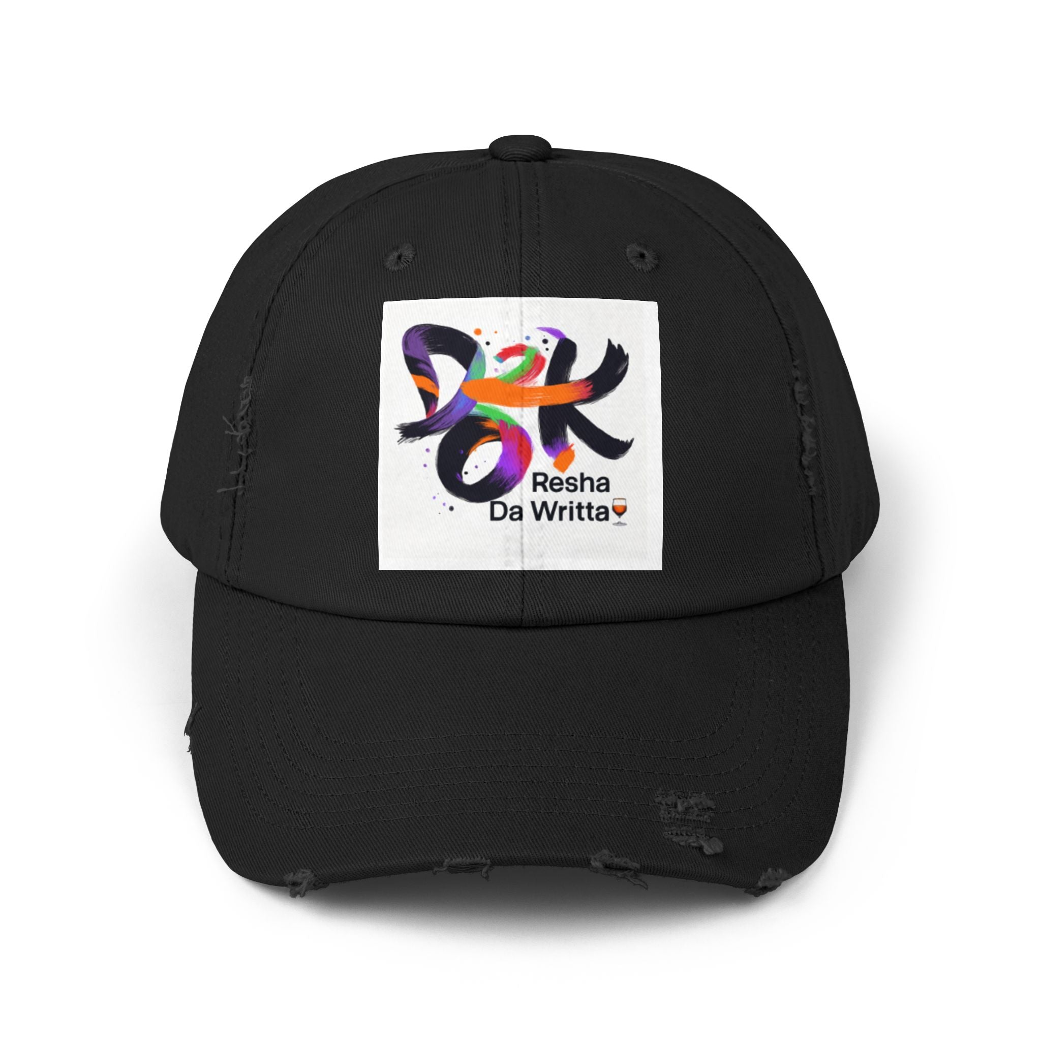 Distressed Baseball Cap with Colorful 'Resha Da Writta' Logo
