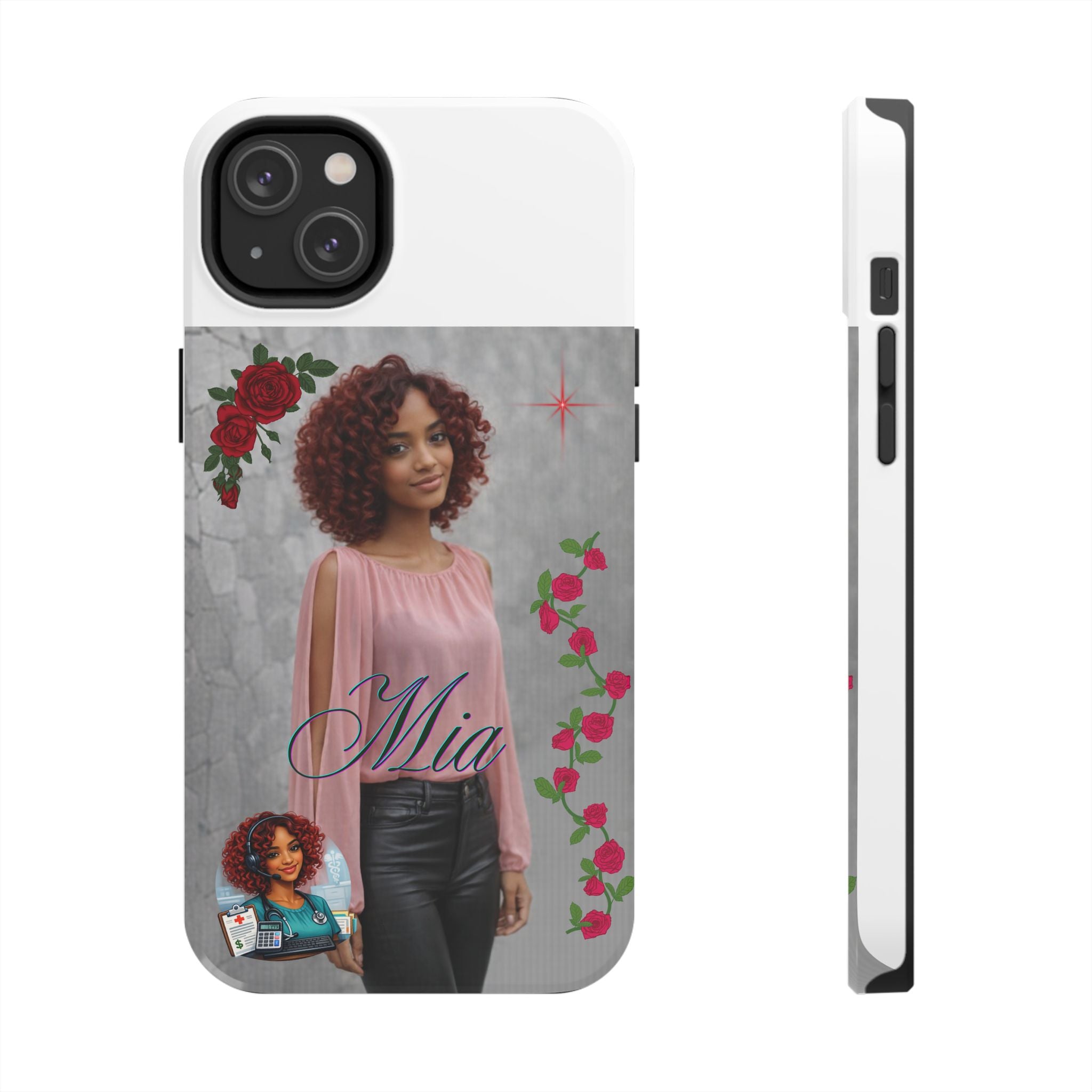 Personalized Floral Photo Tough Phone Case — Character 'Mia'