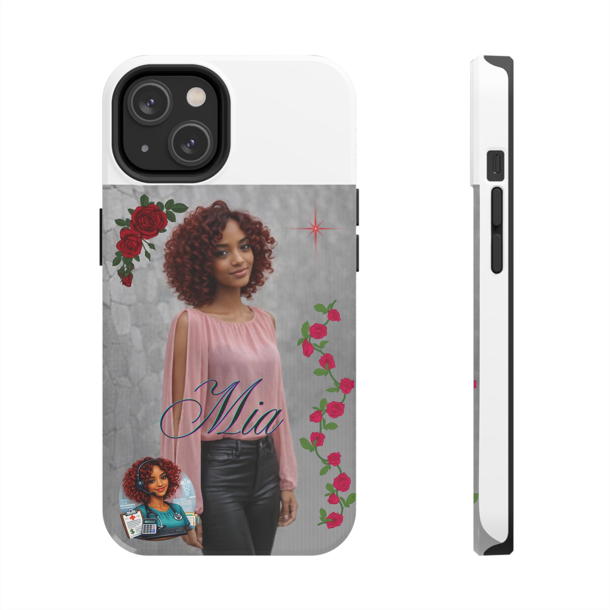 Personalized Floral Photo Tough Phone Case — Character 'Mia'