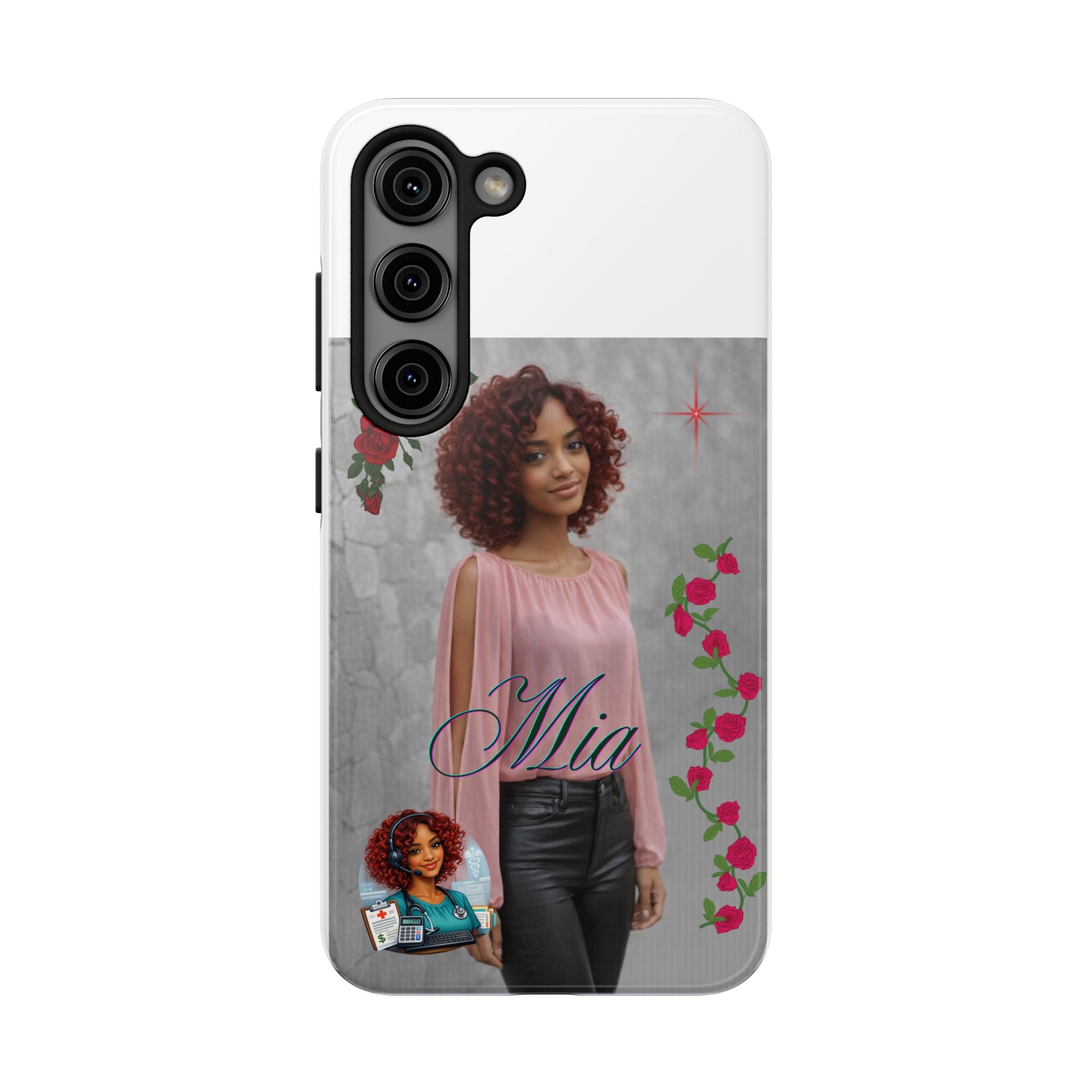 Personalized Floral Photo Tough Phone Case — Character 'Mia'