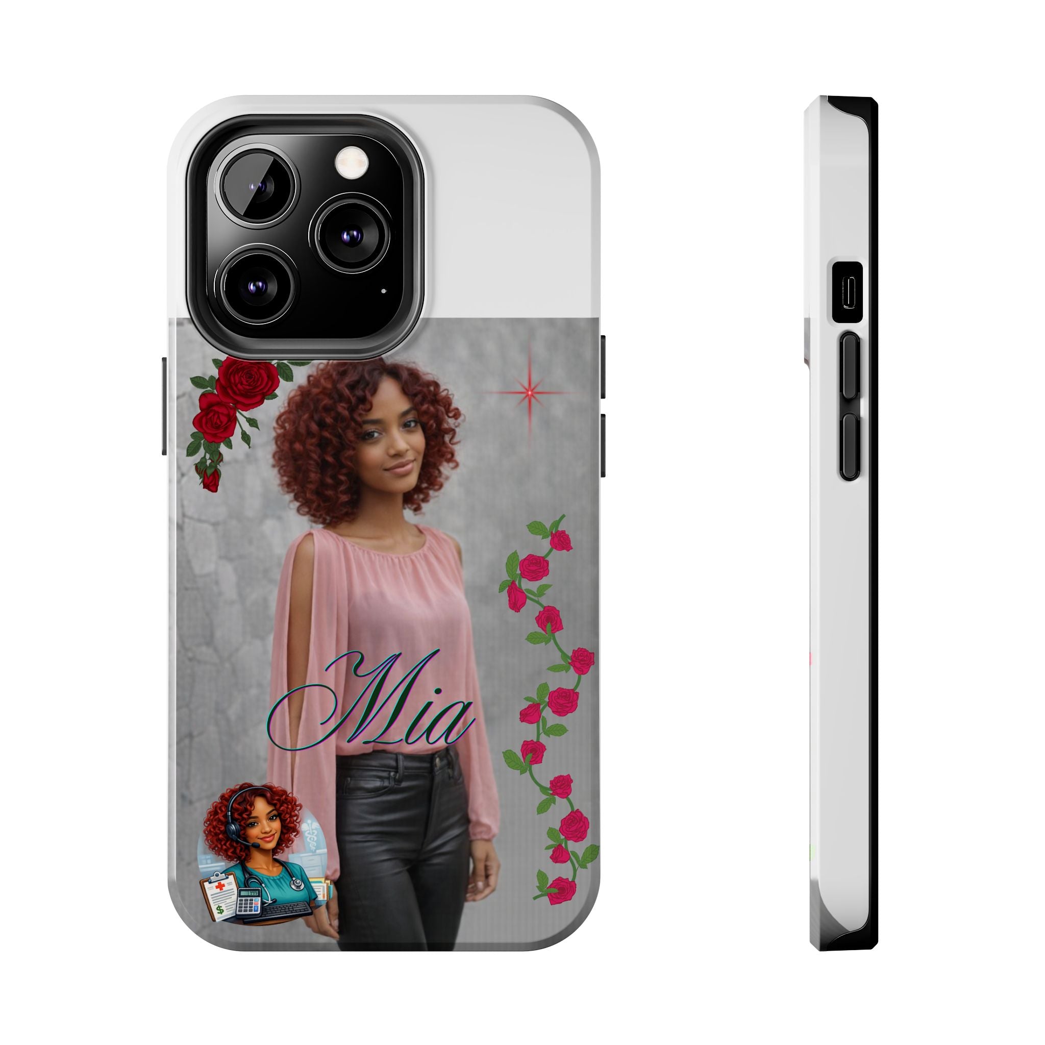 Personalized Floral Photo Tough Phone Case — Character 'Mia'