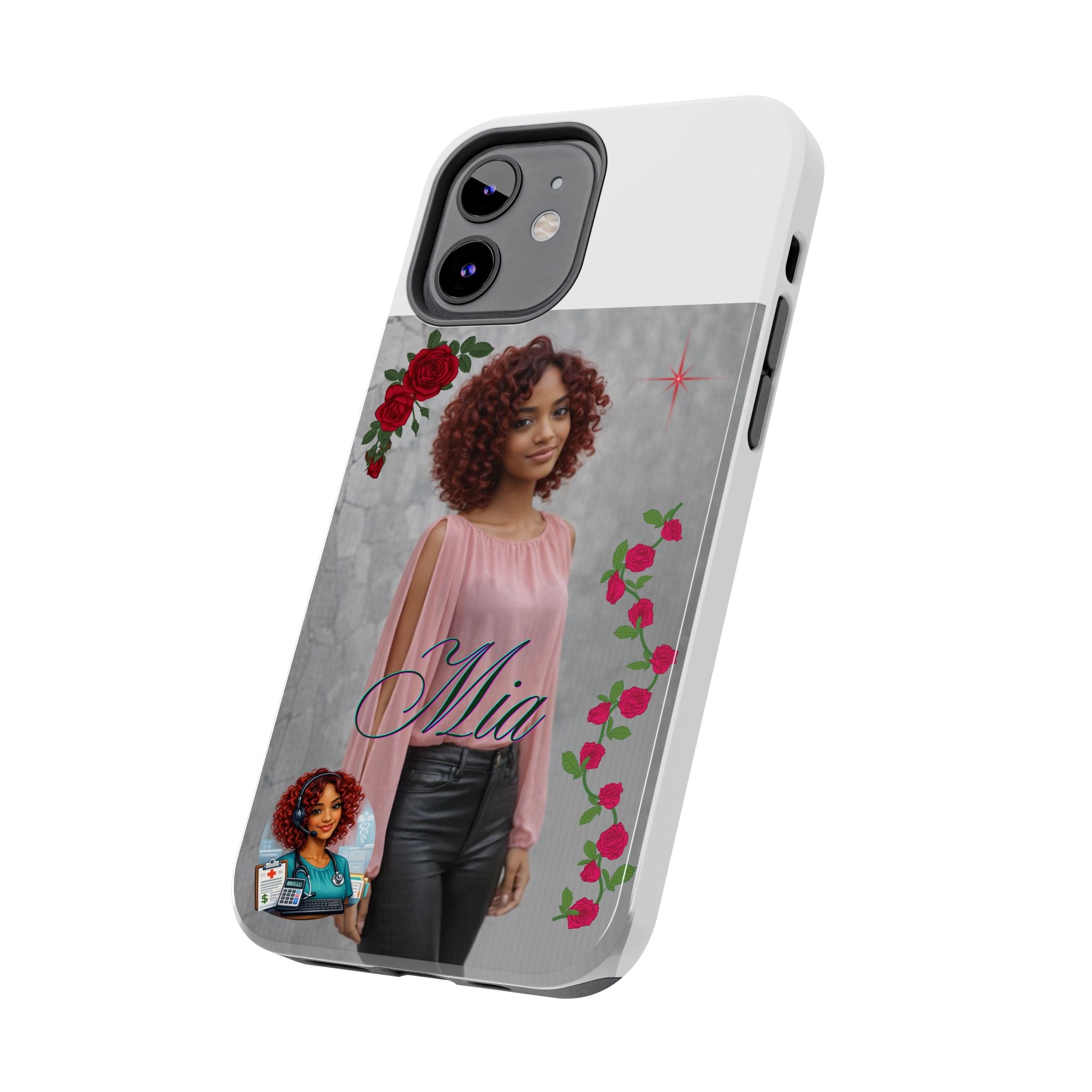 Personalized Floral Photo Tough Phone Case — Character 'Mia'