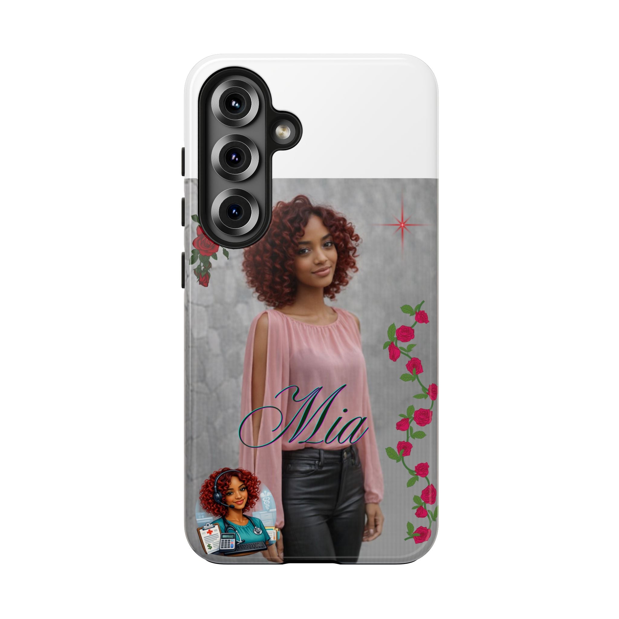 Personalized Floral Photo Tough Phone Case — Character 'Mia'