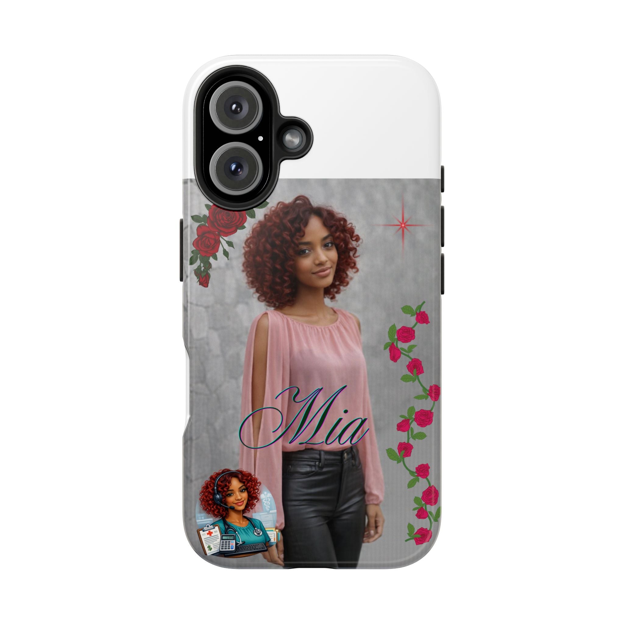 Personalized Floral Photo Tough Phone Case — Character 'Mia'