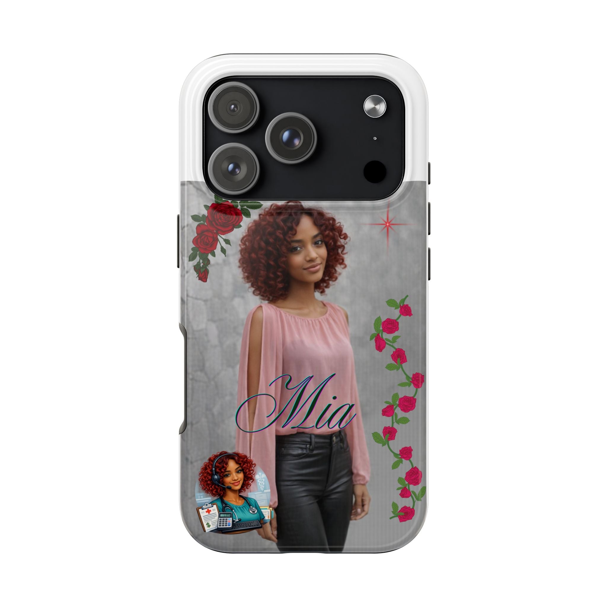 Personalized Floral Photo Tough Phone Case — Character 'Mia'