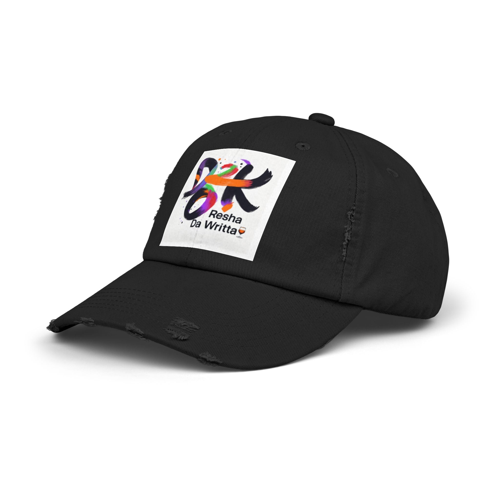 Distressed Baseball Cap with Colorful 'Resha Da Writta' Logo