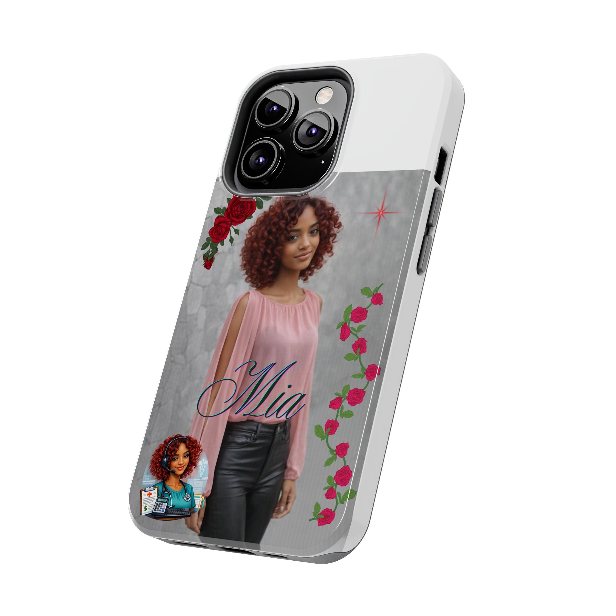 Personalized Floral Photo Tough Phone Case — Character 'Mia'