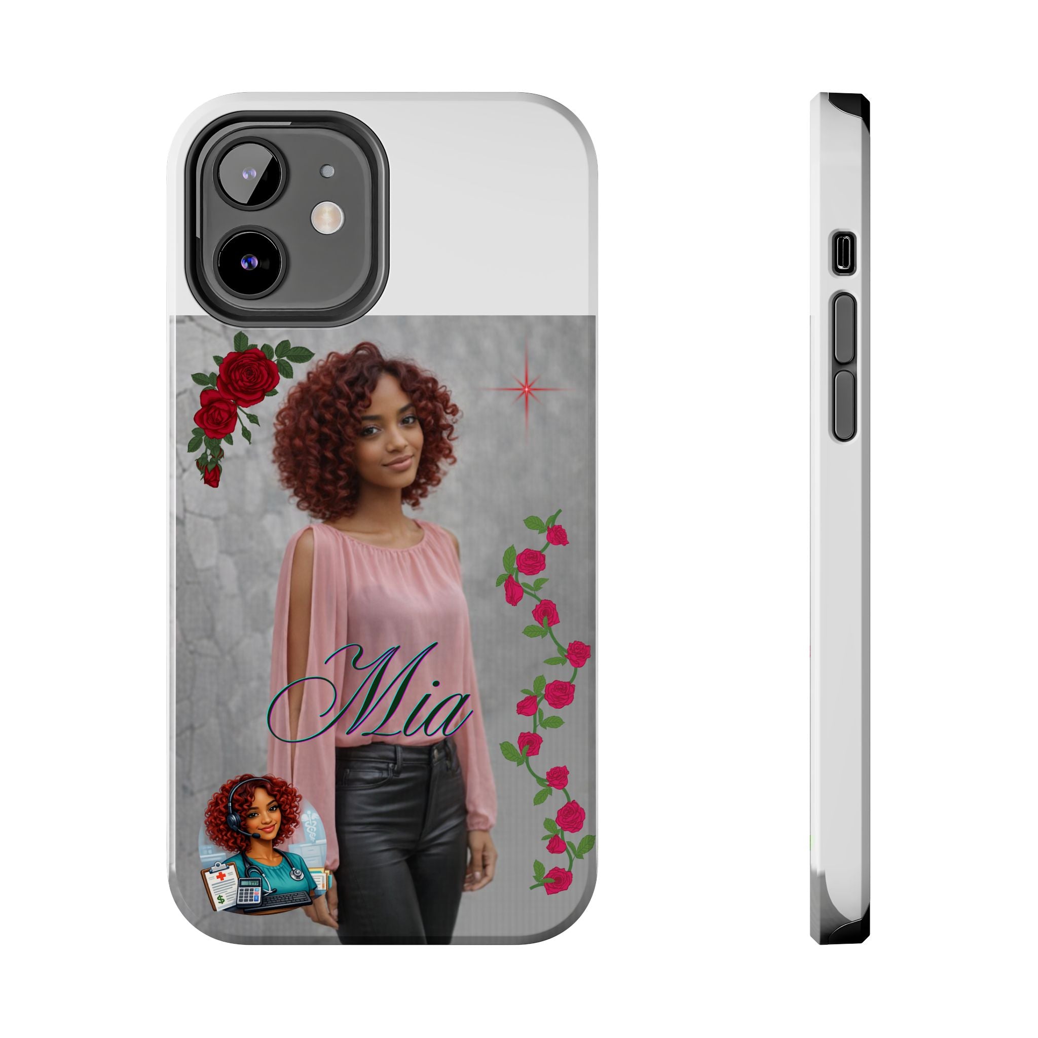 Personalized Floral Photo Tough Phone Case — Character 'Mia'