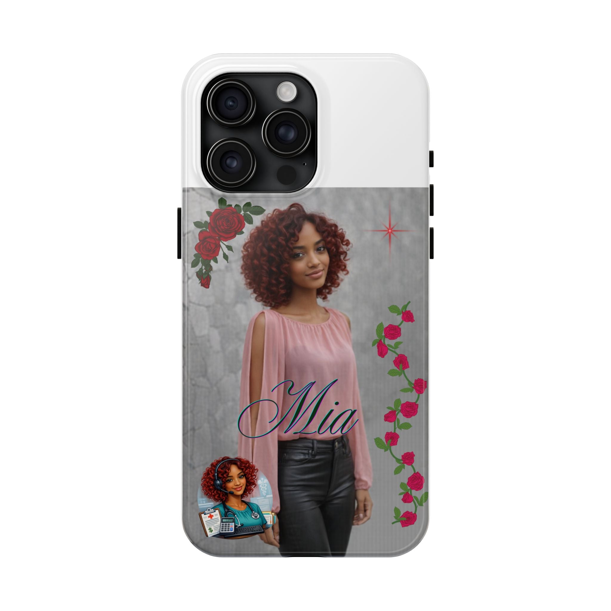 Personalized Floral Photo Tough Phone Case — Character 'Mia'